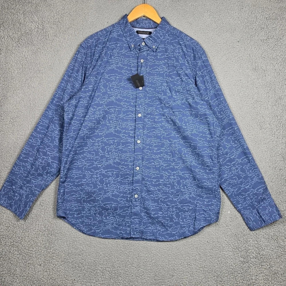 Banana Republic Shirt Mens Size XL Blue Cloud All Over Print Slim Fit Custom 078